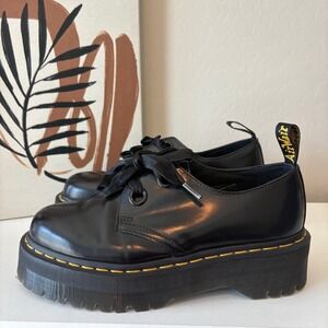 Dr Martens Holly Platform Mary Jane Black‎ Patent Leather Loafers Size 9